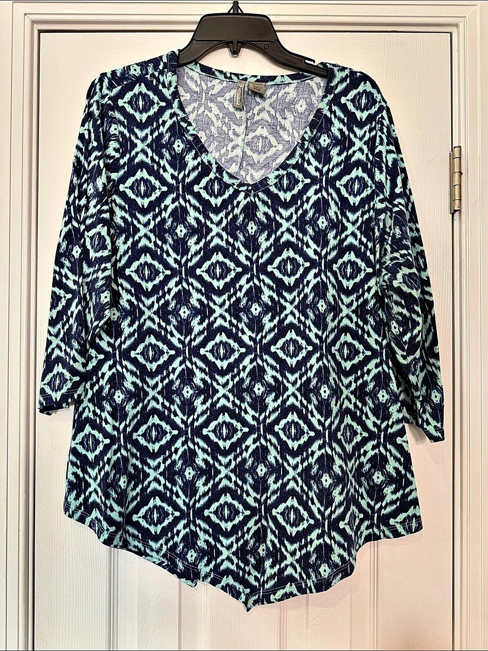 New Directions Geometric Tunic in Blue & Green Size 2X